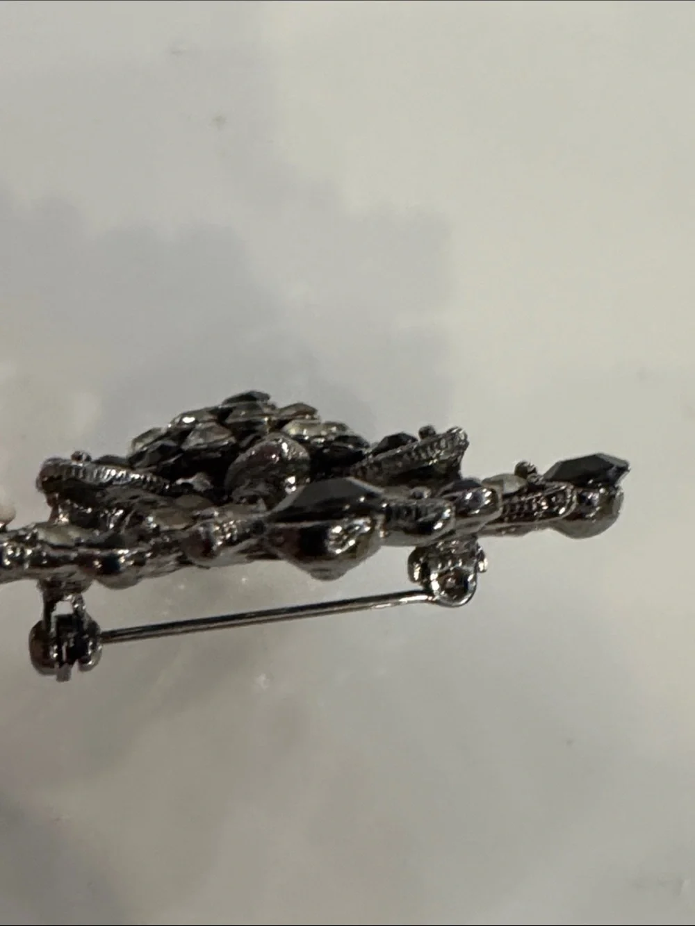 Vintage-Inspired Black and Clear Crystal Floral Brooch - Unbranded